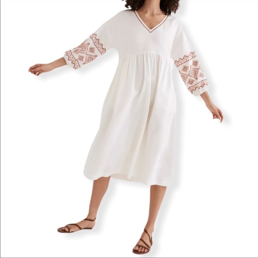 Madewell Embroidered-Sleeve Popover Midi Dress